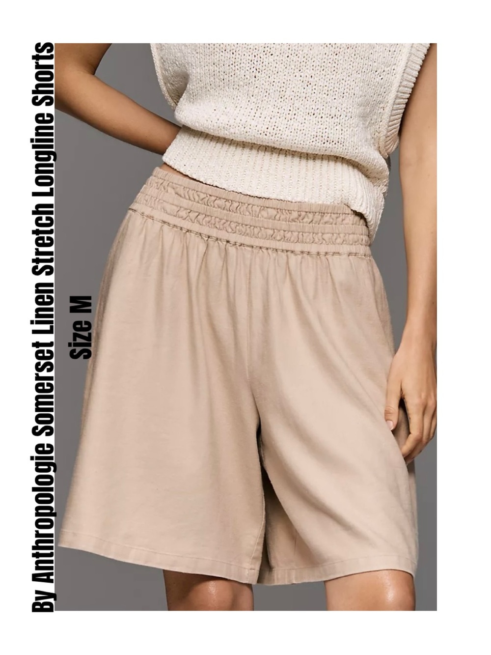 By Anthropologie Somerset Linen Stretch Longline Shorts Size M